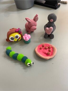 Handcrafted Home Art Sculpture Set in Pink, Gray, Green and Cream